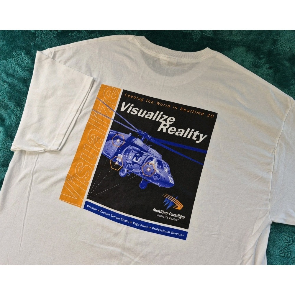 Vintage MultiGen Paradigm Inc Software T-Shirt Mens Size XL Helicopter Y2K Hanes